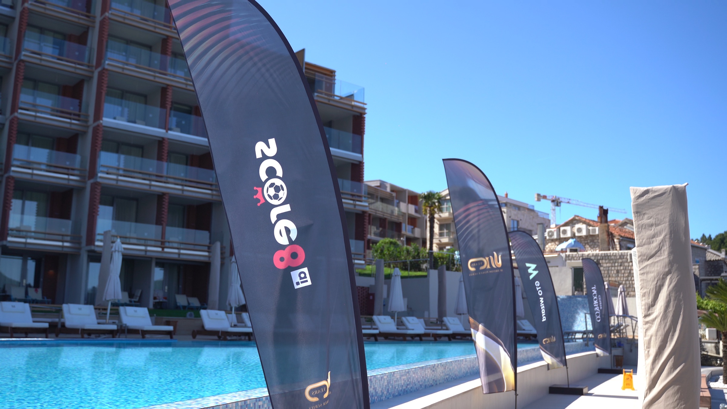 Score8 flag outside the Montenegro tournament venue